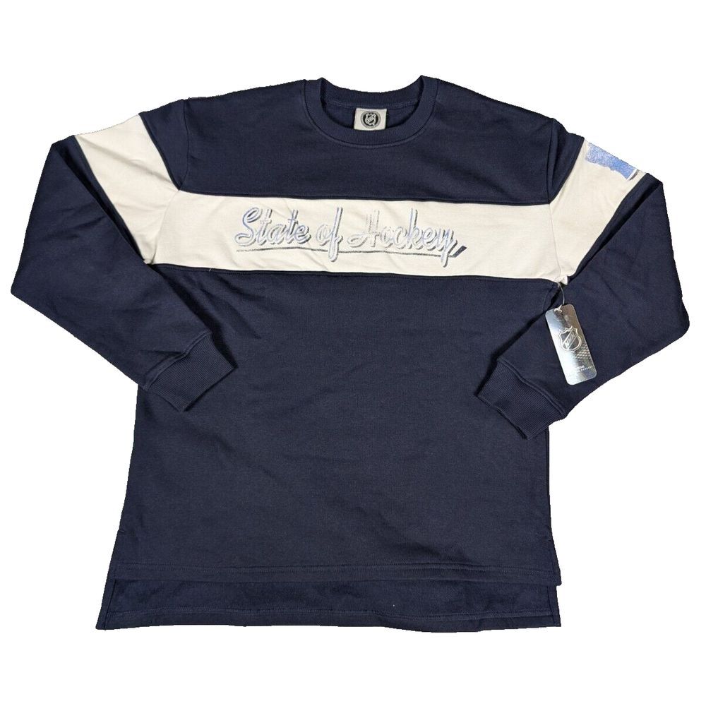 NHL Minnesota Wild State of Hockey Navy‎ Blue Cream Crewneck Sweatshirt NWT